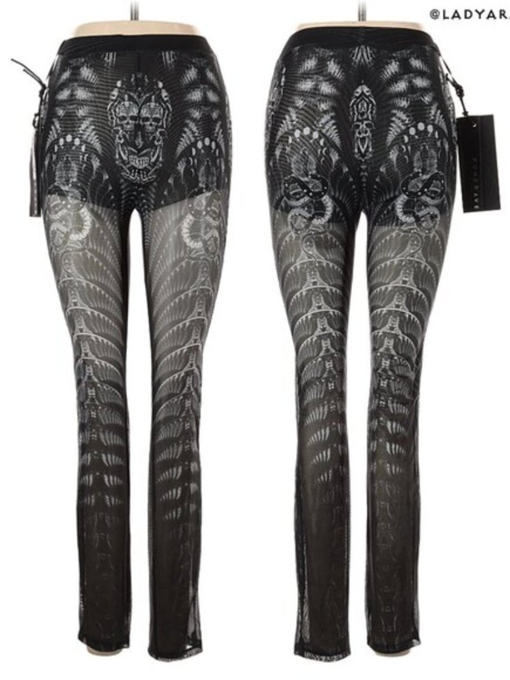 PUNK RAVE cybergoth skeleton print goth sheer leggings - Picture 3 of 5